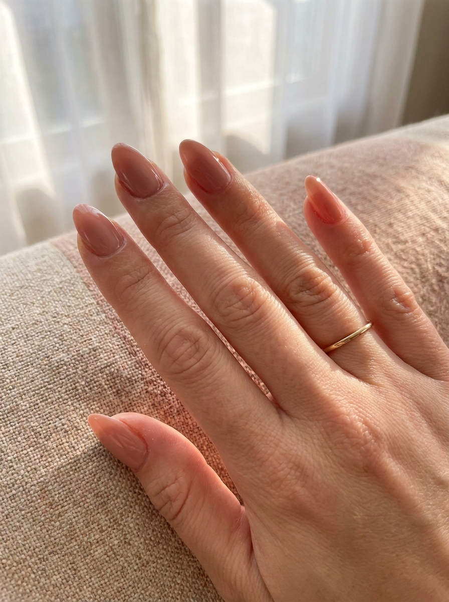 Rosé Nude Sommer Nägel mit warmer rosiger Nude-Farbe